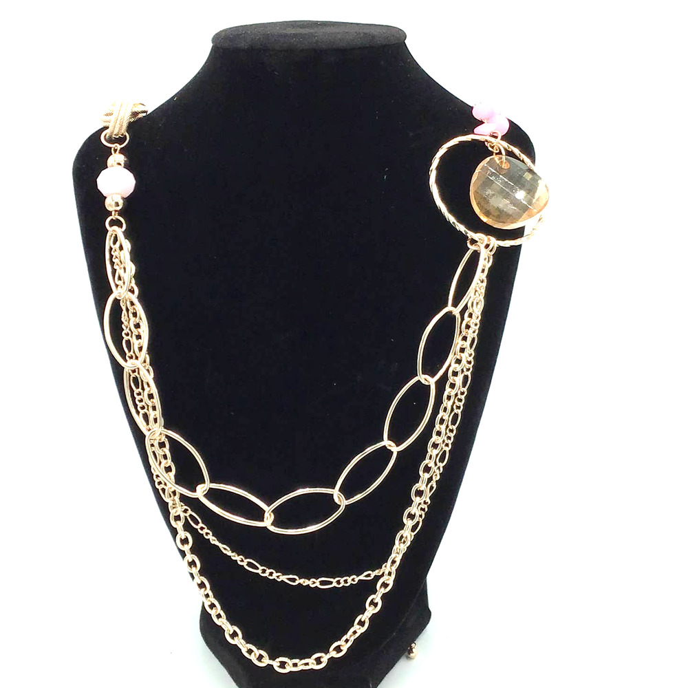 Gold and Pink 3 Strand Necklace